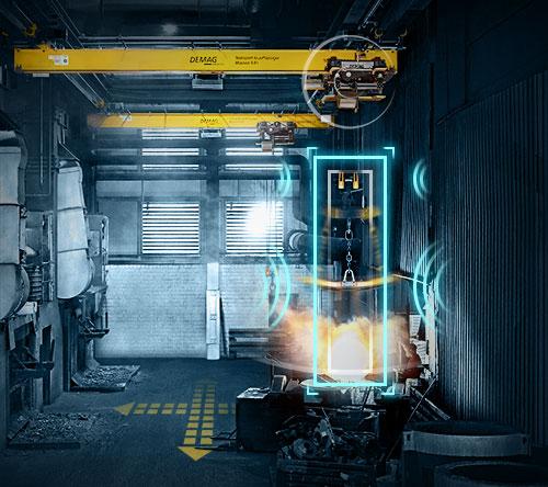 Demag Load-sway reduction minimises swinging of the load using the electronic protection provided by SafeControl.