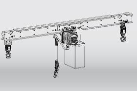 KLDC-D double chain hoist: low-headroom design, 4/5 lead-off position