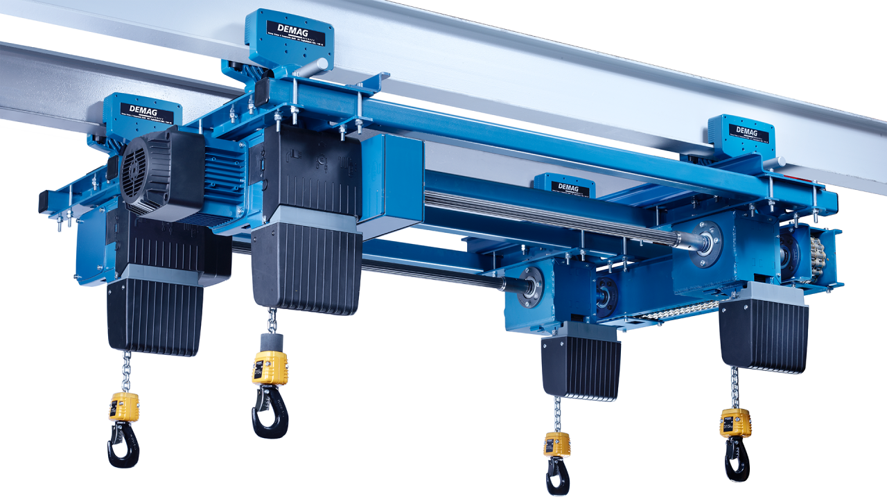Dc Com Chain Hoist Demagcranes Kbk Double Girder Suspension Crane With Dc Com Chain Hoist In A Maintenance Work For Aircraft Equipment