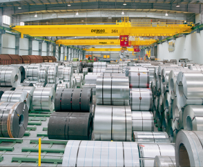   Three manually controlled process cranes, each with a load capacity of 36 tonnes, on one crane runway