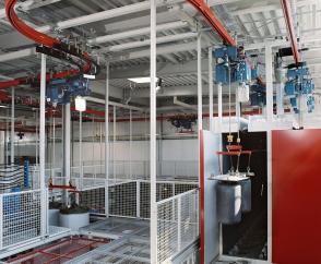 Semi-automated KBK circuit with drop sections for the production of water heaters