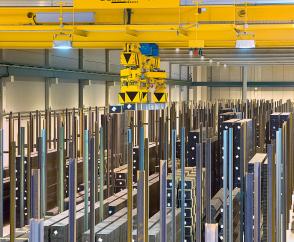   Fully automated crane installation with a Demag warehouse management system in a store for steel profile sections