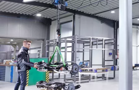 Demag DCBS electric balancer used on a jib crane