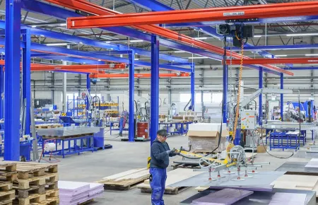 Demag DC chain hoist being used with custom tooling