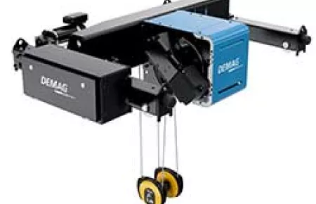 Demag EZ DVR rope hoist with double girder trolley.