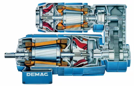 Cutaway motor showing the internal configuration of the Demag FG Microspeed motor