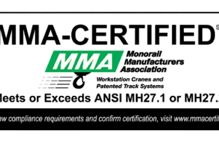 Monorail Manufacturers Association certified logo. MMA is an industry group of MHI, the Material Handling Institute.