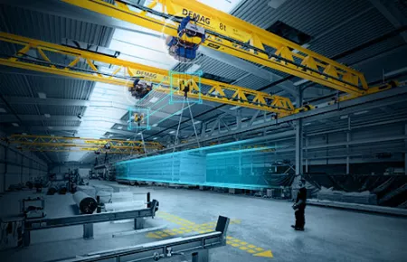Mit Demag Smart-Tandem transportieren Sie sperrige oder schwere Güter mit zwei synchronisierten Kranen.