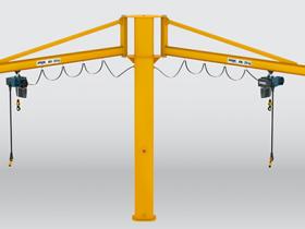 Pillar and wall-mounted slewing jib cranes with two KBK jibs, braced design